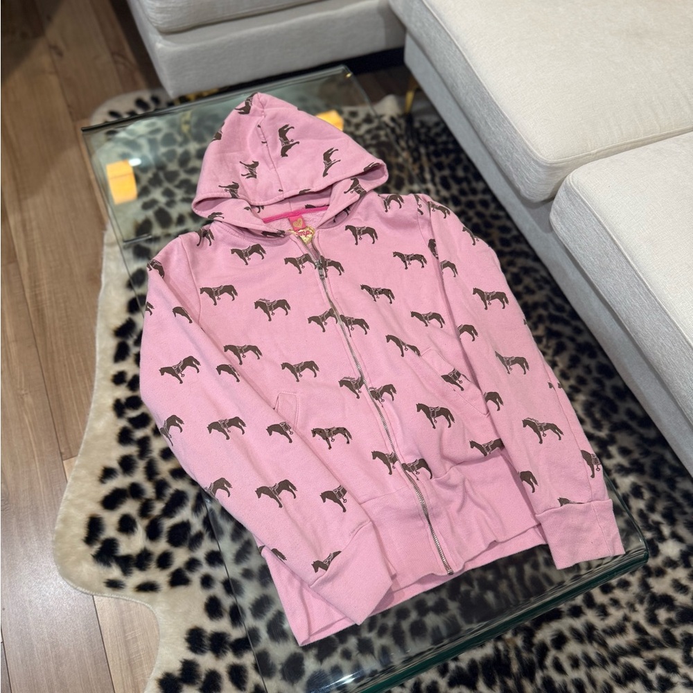 ULTRA RARE Y2K BEDAZZLED Primp Pink Hoodie with Horse Pattern size L